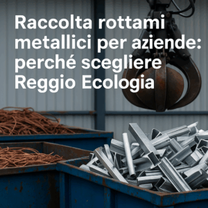 Contenitori con rottami metallici e pinza idraulica per la raccolta industriale dei metalli, servizio Reggio Ecologia.