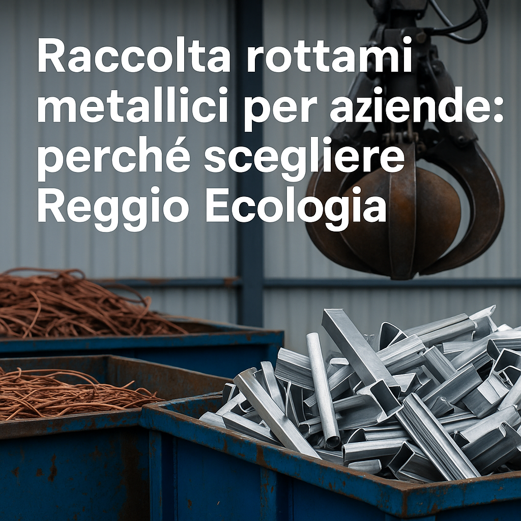 Contenitori con rottami metallici e pinza idraulica per la raccolta industriale dei metalli, servizio Reggio Ecologia.